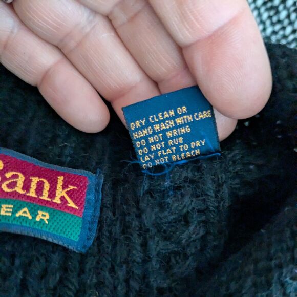 Vintage Floral Sweater M Black Wool 90s Roll Collar Cable 3D Knit Whimsigoth - Picture 11 of 11